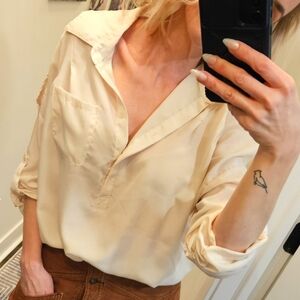 Women's Cream Bodysuit Blouse - Size M